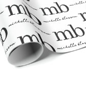 Moderne Zwarte Witte Trendy Script Initiaal Monogr Cadeaupapier (Rol Hoek)