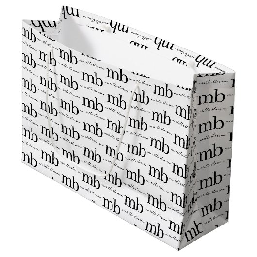 Moderne Zwarte Witte Trendy Script Initiaal Monogr Groot Cadeauzakje (Voorkant Gekanteld)