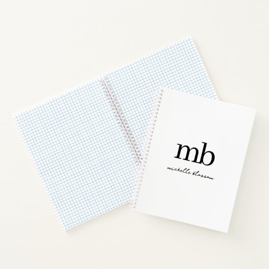 Moderne Zwarte Witte Trendy Script Initiële Monogr Notitieboek (Binnen)