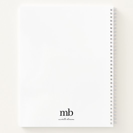 Moderne Zwarte Witte Trendy Script Initiële Monogr Notitieboek (Achterkant)
