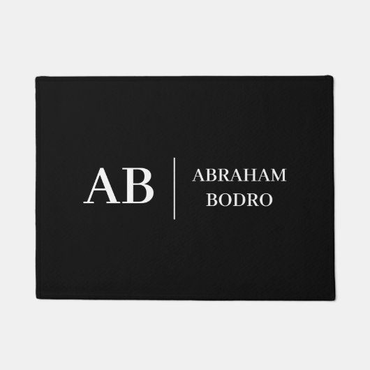 Moderne Zwarte & Witte Trendy Stijlvolle Monogram Deurmat (Voorkant)