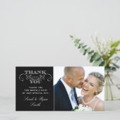 Moderne Zwarte & Witte Trouwfoto Dankkaartjes Bedankkaart (Staand voorkant)