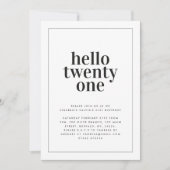 Moderne zwarte witte typografie 21 fotoverjaardag kaart (Voorkant)