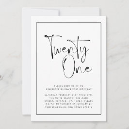 Moderne zwarte witte typografie 21 fotoverjaardag kaart