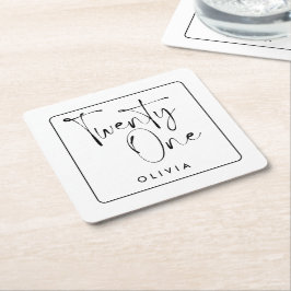 Moderne zwarte witte typografie 21 fotoverjaardag kartonnen onderzetters