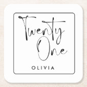Moderne zwarte witte typografie 21 fotoverjaardag kartonnen onderzetters (Voorkant)