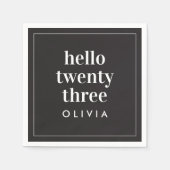 Moderne zwarte witte typografie 21 fotoverjaardag servet (Voorkant)