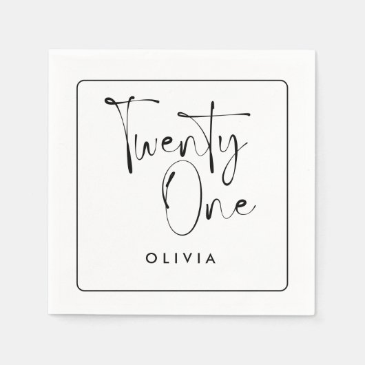 Moderne zwarte witte typografie 21 fotoverjaardag servet (Voorkant)