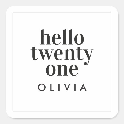 Moderne zwarte witte typografie 21 fotoverjaardag vierkante sticker (Voorkant)