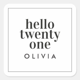 Moderne zwarte witte typografie 21 fotoverjaardag vierkante sticker