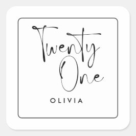Moderne zwarte witte typografie 21 fotoverjaardag vierkante sticker