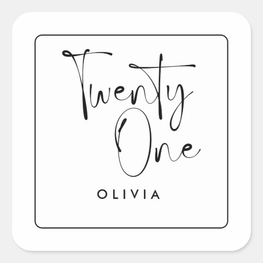 Moderne zwarte witte typografie 21 fotoverjaardag vierkante sticker (Voorkant)