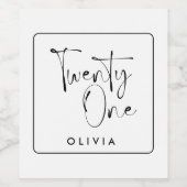 Moderne zwarte witte typografie 21 fotoverjaardag wijn etiket (Enkel label)