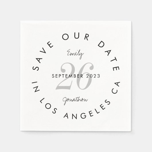 Moderne zwarte witte typografie bespaart de datum servet (Voorkant)