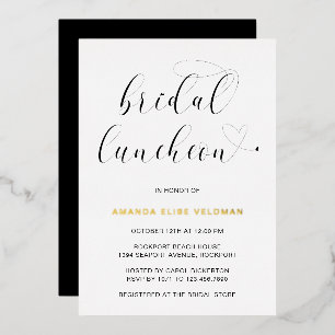 Moderne Zwarte Witte Typografie Bruiloft Luncheon Folie Uitnodiging