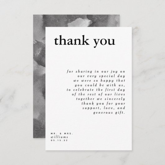 Moderne Zwarte Witte Typografie Huwelijk Bedankt Kaart (Voorkant / Achterkant)