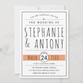 Moderne zwarte, witte typografie, koraalperzikbrui kaart (Voorkant)