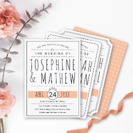 Moderne zwarte, witte typografie perzik bruiloft kaart