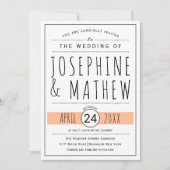 Moderne zwarte, witte typografie perzik bruiloft kaart (Voorkant)