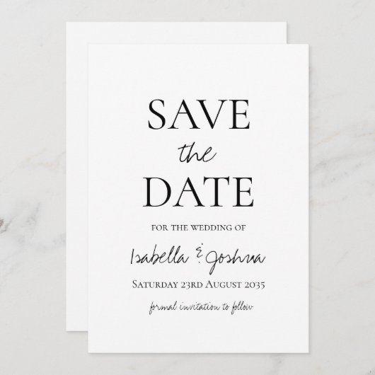 Moderne zwarte & witte typografie Sparen de Datum (Voorkant / Achterkant)