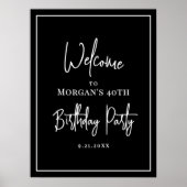 Moderne Zwarte Witte Verjaardagsfeest Welkom Poster (Voorkant)