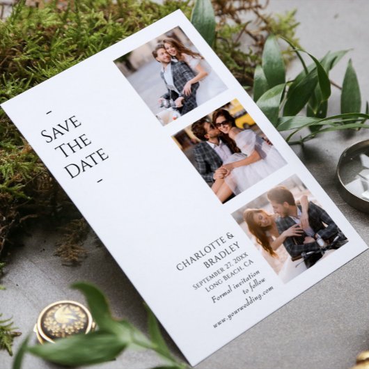 Moderne Zwarte Witte Vier Foto Huwelijk Save The Date