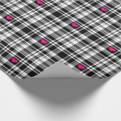 Moderne zwarte witte vlecht patroon, roze harten cadeaupapier (Hoek)