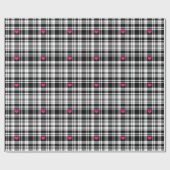 Moderne zwarte witte vlecht patroon, roze harten cadeaupapier (Vlak)