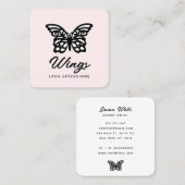 Moderne zwarte witte vlinderroze vierkante visitekaartje (Voorkant / Achterkant)