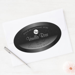 Moderne zwarte witte waslabel Zacht glitter Logo Ovale Sticker