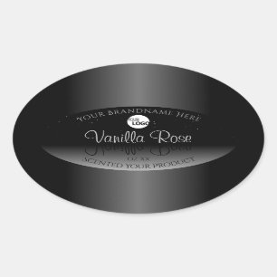 Moderne zwarte witte waslabel Zacht glitter Logo Ovale Sticker