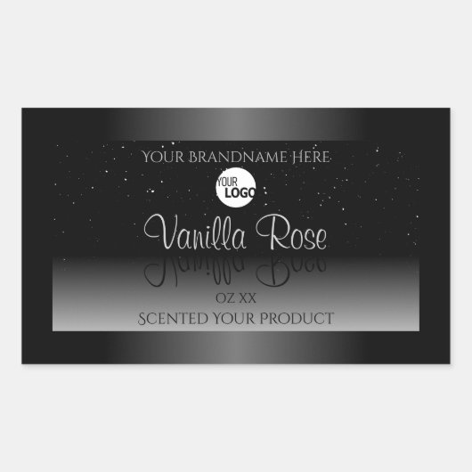 Moderne zwarte witte waslabel Zacht glitter Logo Rechthoekige Sticker (Voorkant)