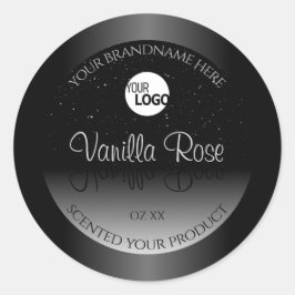 Moderne zwarte witte waslabel Zacht glitter Logo Ronde Sticker