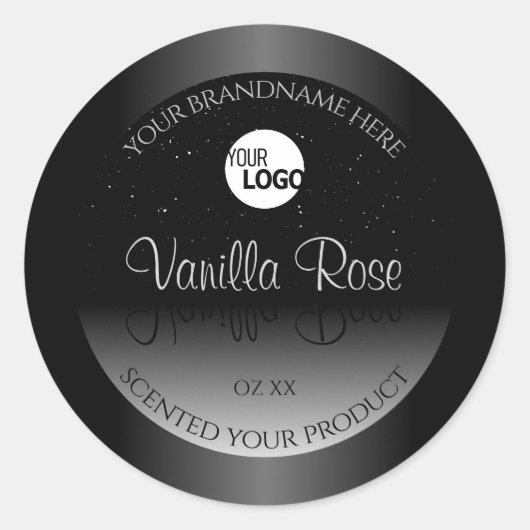 Moderne zwarte witte waslabel Zacht glitter Logo Ronde Sticker (Voorkant)