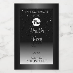 Moderne zwarte witte waslabel Zacht glitter Logo Voedselcontainer Etiket