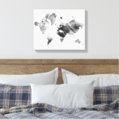 Moderne zwarte witte Waterverf Wereldkaart Canvas Afdruk (Insitu (Slaapkamer))