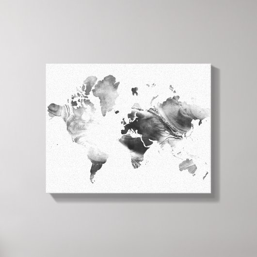 Moderne zwarte witte Waterverf Wereldkaart Canvas Afdruk (Voorkant)