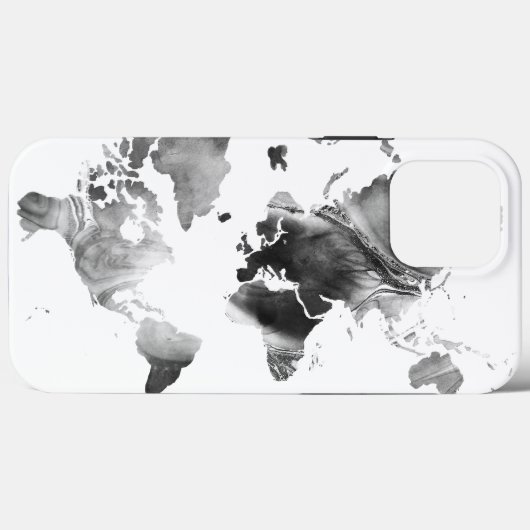Moderne zwarte witte Waterverf Wereldkaart Case-Mate iPhone Case (Achterkant (horizontaal))