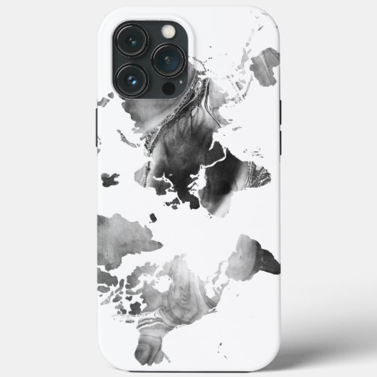 Moderne zwarte witte Waterverf Wereldkaart Case-Mate iPhone Case (Achterkant)