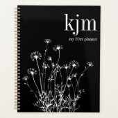 Moderne Zwarte & Witte Wilde Bloemen Planner (Voorkant)