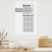 Moderne zwarte & witte zwevende zittingskaart poster (Keuken)