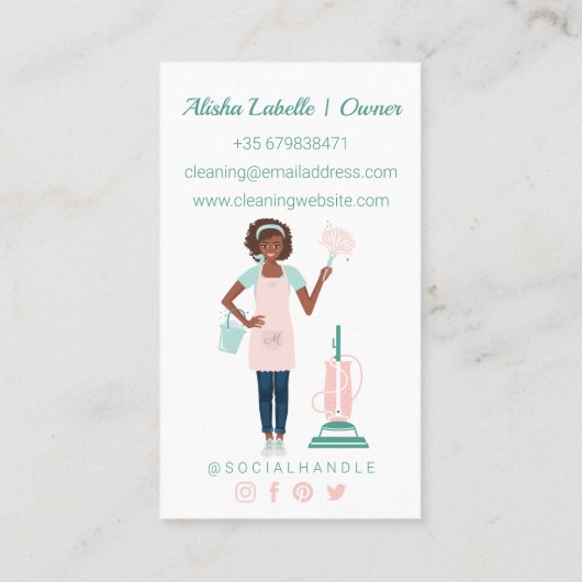 Moderne , zwarte Woman Cleaning & Maid Services Visitekaartje (Achterkant)