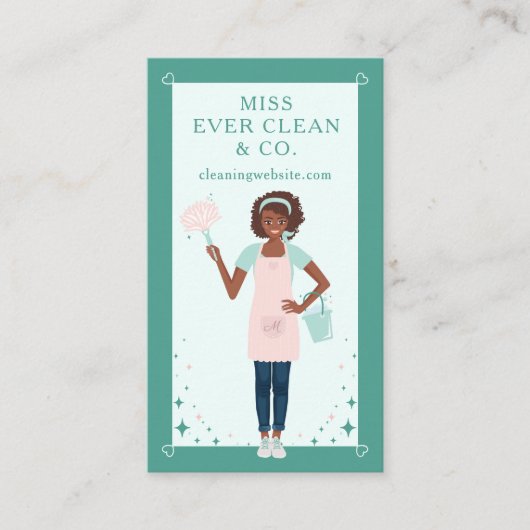 Moderne , zwarte Woman Cleaning & Maid Services Visitekaartje (Voorkant)