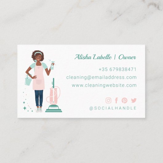 Moderne , zwarte Woman Cleaning & Maid Services Visitekaartje (Achterkant)