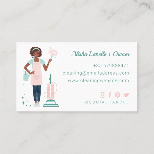 Moderne , zwarte Woman Cleaning & Maid Services Visitekaartje (Achterkant)