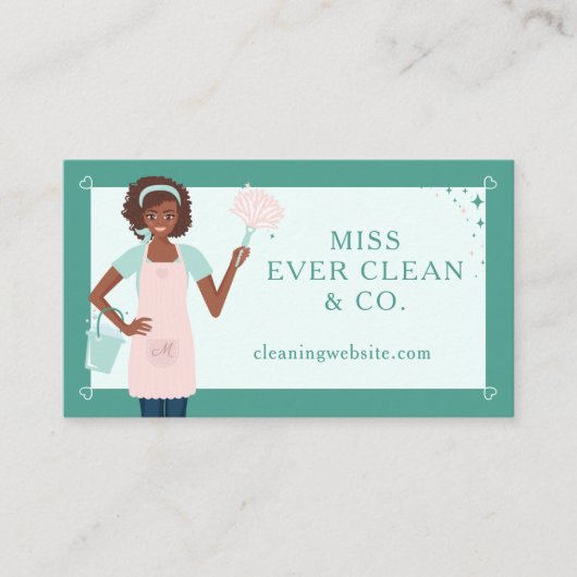 Moderne , zwarte Woman Cleaning & Maid Services Visitekaartje (Voorkant)