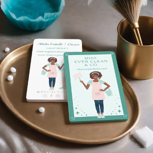 Moderne , zwarte Woman Cleaning & Maid Services Visitekaartje