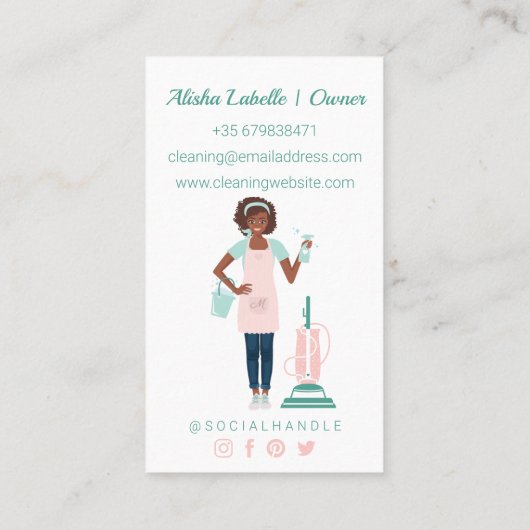 Moderne , zwarte Woman Cleaning & Maid Services Visitekaartje (Achterkant)