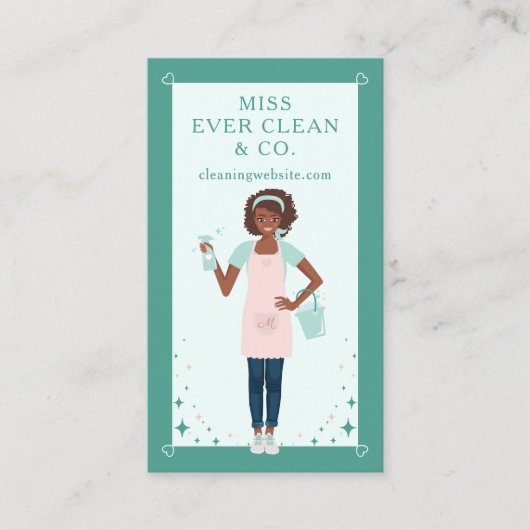 Moderne , zwarte Woman Cleaning & Maid Services Visitekaartje (Voorkant)