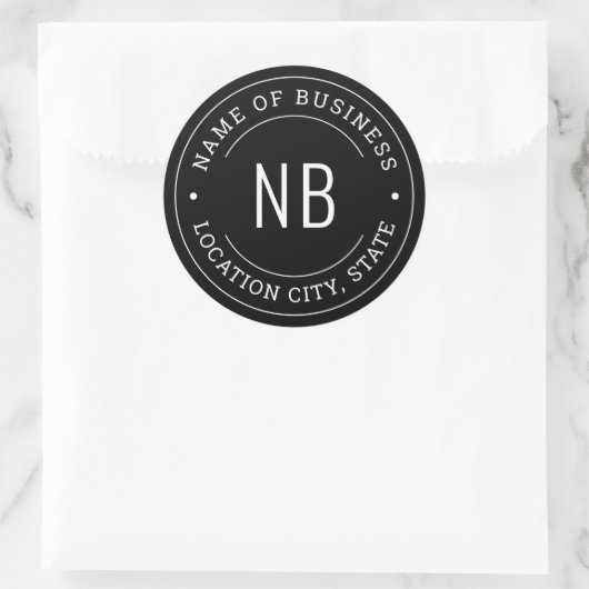 Moderne Zwarte Zakelijke Monogram Beginletters Ste Ronde Sticker (Tas)